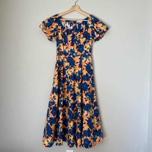 NEW Ulla Johnson Imara Blue Floral Cotton Short Sleeve Midi Dress | size 2 - Picture 10 of 16
